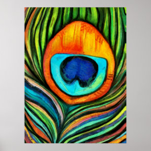 Colorful Peacock Firebird Feather Painting   Poster