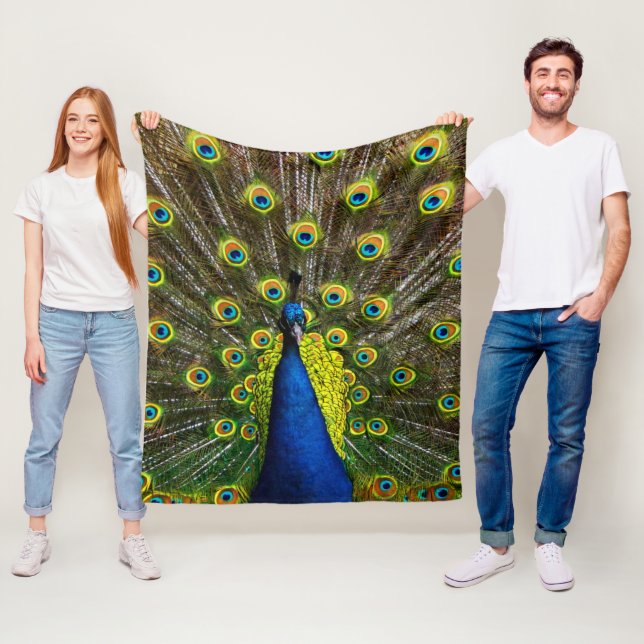 Colorful peacock fleece blanket (In Situ)
