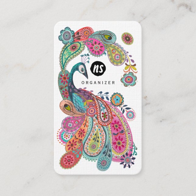 Colorful Peacock Floral Paisley | Business Cards (Front)