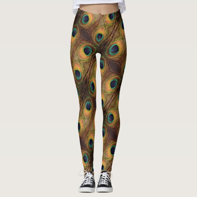 Colorful Peacock Green Gold Black 4Penny Leggings (Front)