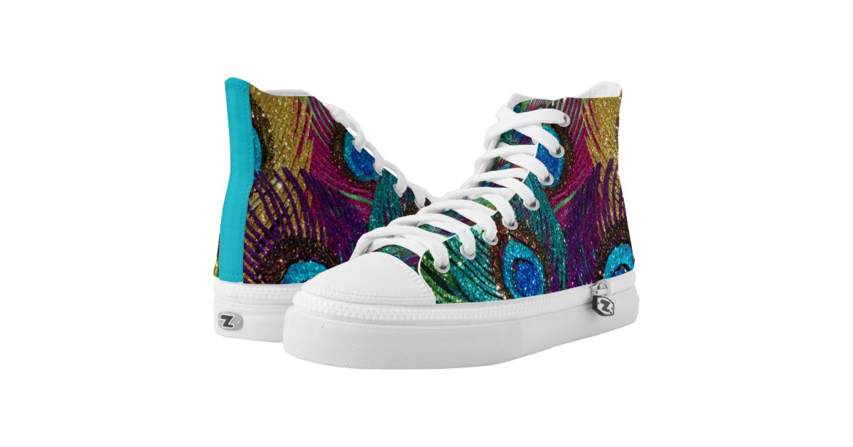 Colorful Peacock High-Top Sneakers | Zazzle