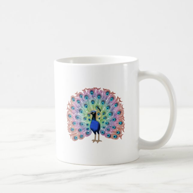 Colorful Peacock Illustration with Elegant Feather Coffee Mug (Right)