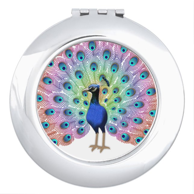Colorful Peacock Illustration with Elegant Feather Compact Mirror (Front)