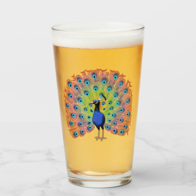 Colorful Peacock Illustration with Elegant Feather Glass (Front Filled)