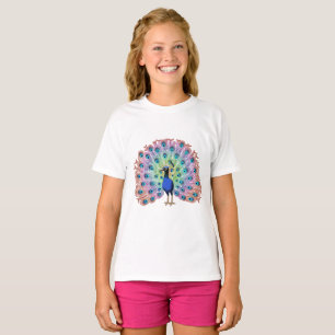 Colorful Peacock Illustration with Elegant Feather T-Shirt