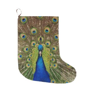 Colorful peacock large christmas stocking