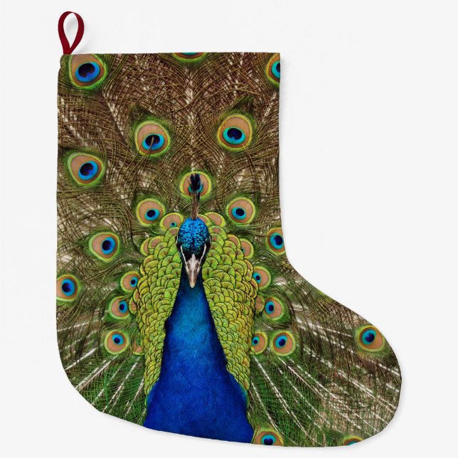 Colorful peacock large christmas stocking (Front)