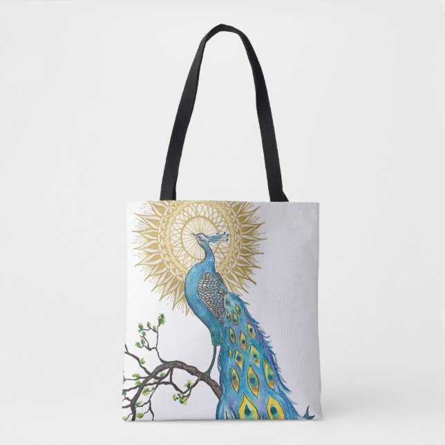 Colorful Peacock Mandala Tote Bag (Front)