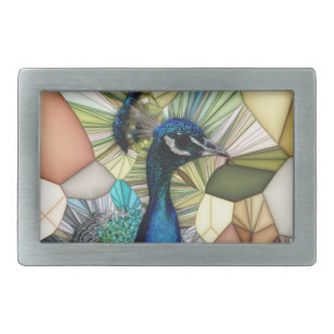 Colorful Peacock Mosaic Belt Buckle