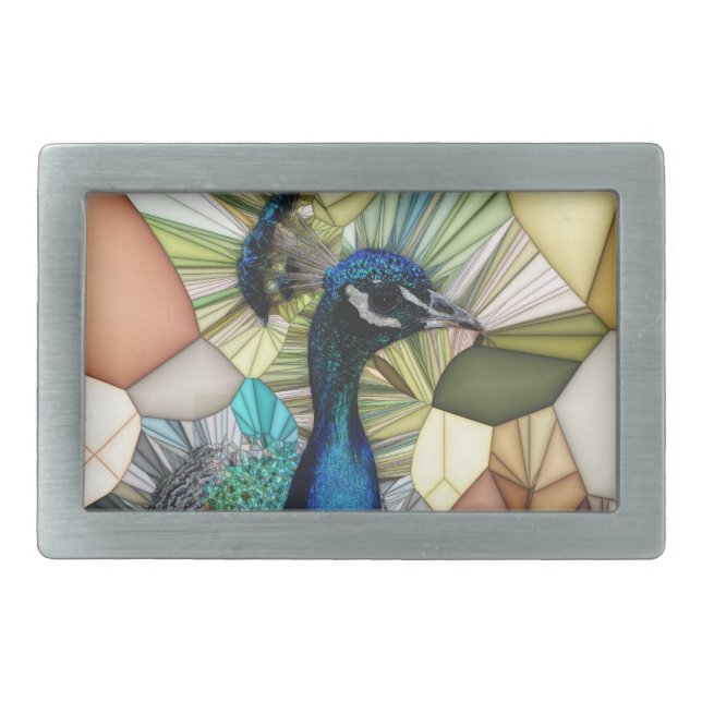 Colorful Peacock Mosaic Belt Buckle (Front)