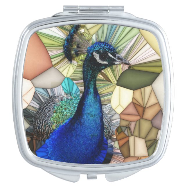 Colorful Peacock Mosaic Compact Mirror (Front)