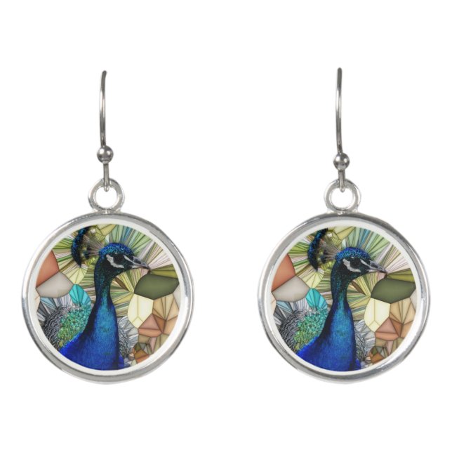Colorful Peacock Mosaic Earrings (Front)