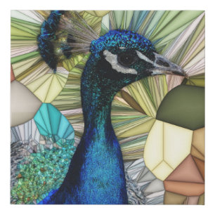 Colorful Peacock Mosaic Faux Wrapped Canvas Print