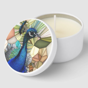 Colorful Peacock Mosaic  Mini Candle Favors