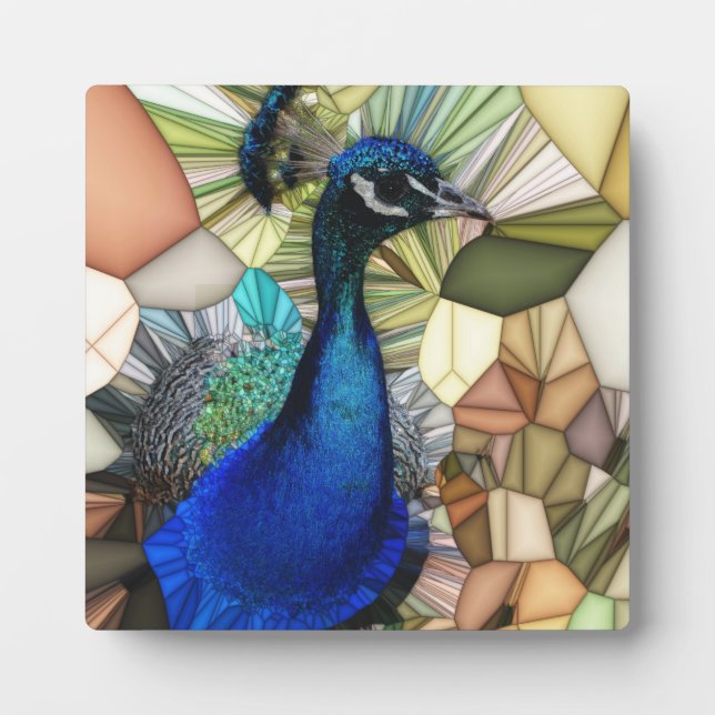 Colorful Peacock Mosaic Plaque with Easel (Front)