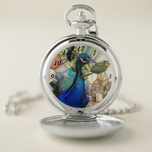 Colorful Peacock Mosaic Pocket Watch