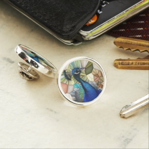 Colorful Peacock Mosaic Round Lapel Pin