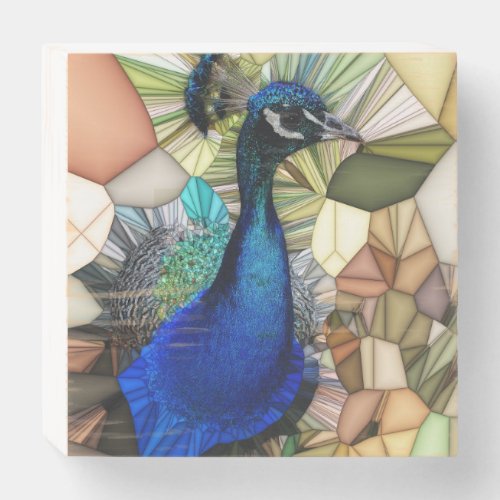 Colorful Peacock Mosaic Wood Art Wooden Box Sign