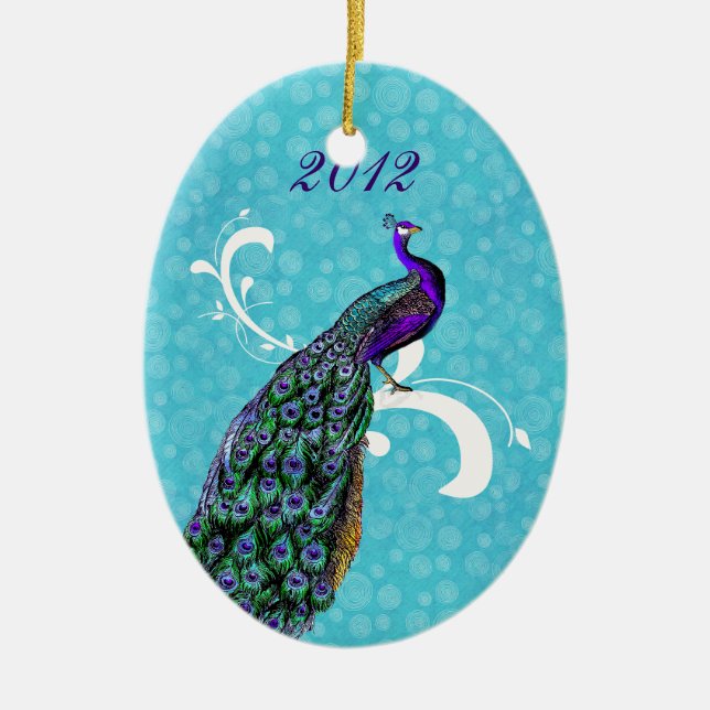 Colorful Peacock Our First Christmas Ornament (Front)