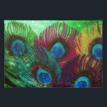 Colorful Peacock Placemat<br><div class="desc">A rainbow of peacock feathers against a green background. The design sparkles to life.</div>
