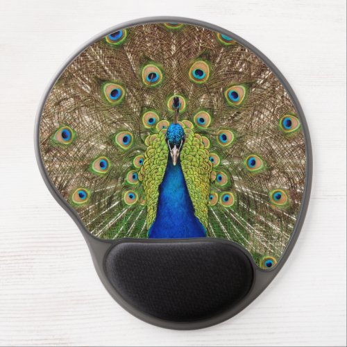 Colorful peacock print gel mousepad