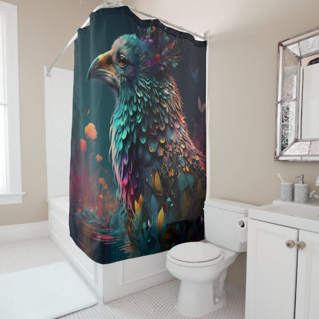 Colorful Peacock Shower Curtain (In Situ)