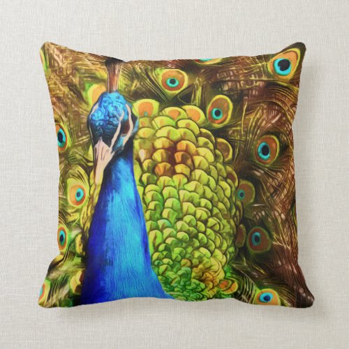 Colorful Peacock Throw Pillow