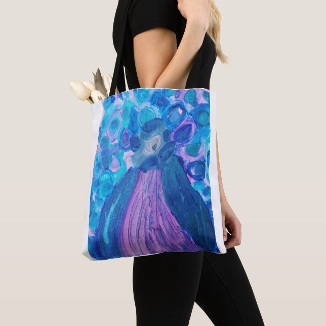 Colorful Peacock Tote Bag (Close Up)