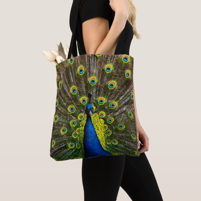 Colorful peacock tote bag (Close Up)