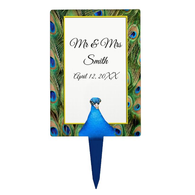 Colorful Peacock Wedding Cake Topper (Front)