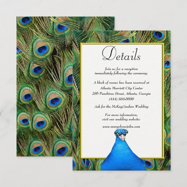 Colorful Peacock Wedding Details Enclosure Card (Front/Back)