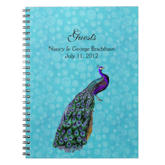 Colorful Peacock Wedding Guest Sign In Notebook