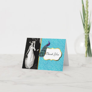Colorful Peacock Wedding Photo Thank You Card