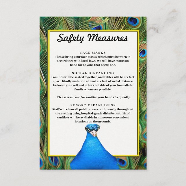 Colorful Peacock Wedding Safety Measures Enclosure Card (Front)