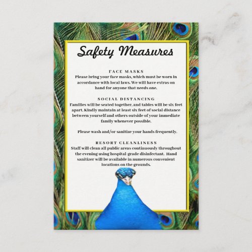 Colorful Peacock Wedding Safety Measures Enclosure Card