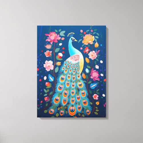 Colorful Peacock with Blue Green Orange Feathers Canvas Print