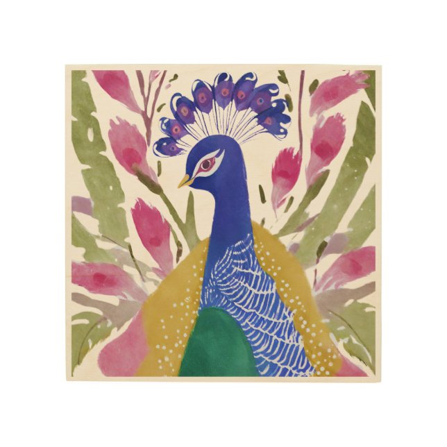 Colorful Peacock Wood Wall Art (Front)