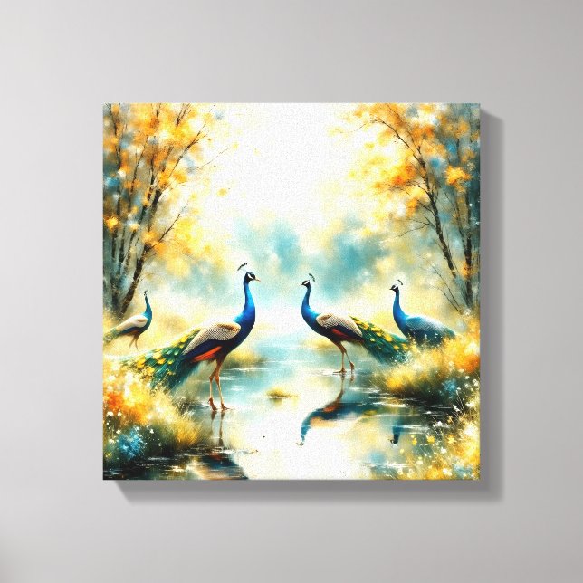 Colorful Peacocks Canvas Art (Front)
