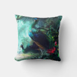 Colorful Peacocks In Misty Forest Throw Pillow at Zazzle