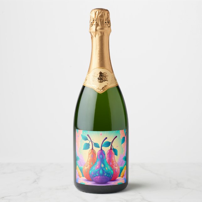 Colorful pear sparkling wine label (Front)
