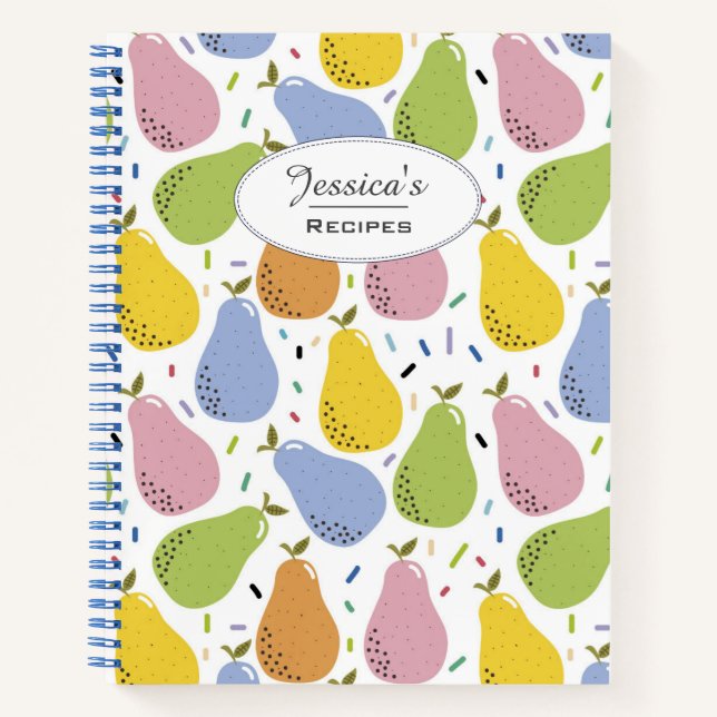Colorful Pears Fruit Pattern Personalised Recipe Notebook (Front)