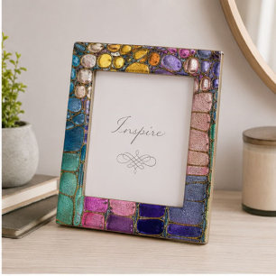 Colorful Pebble Mosaic Multicolor Stone Purple Magnetic Frame