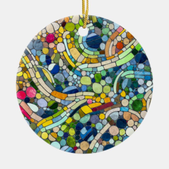 Colorful Pebbles Mosaic Art Ceramic Ornament (Front)