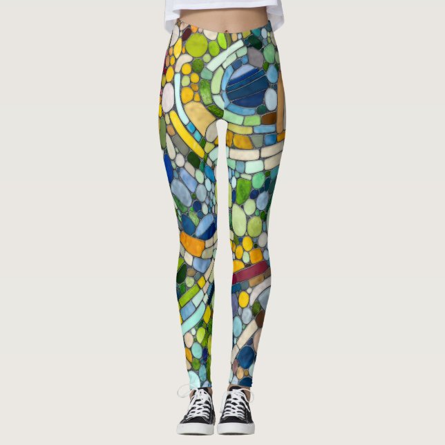 Colorful Pebbles Mosaic Art Leggings (Front)