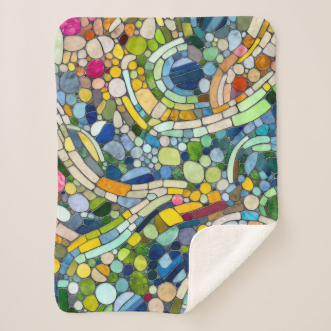 Colorful Pebbles Mosaic Art Sherpa Blanket (Front)