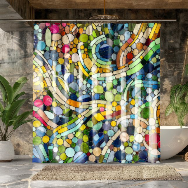 Colorful Pebbles Mosaic Art Shower Curtain (Creator Uploaded)