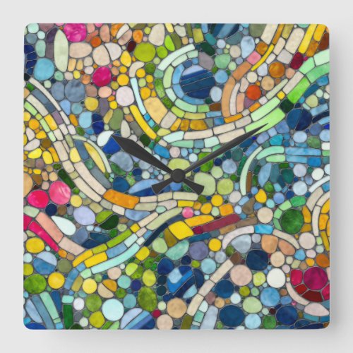 Colorful Pebbles Mosaic Art Square Wall Clock