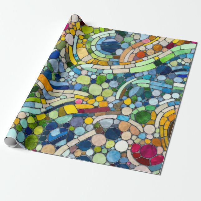 Colorful Pebbles Mosaic Art Wrapping Paper (Unrolled)