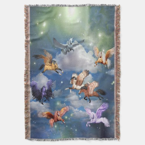 Colorful Pegasus Flying Horses the Myth is Real Throw Blanket