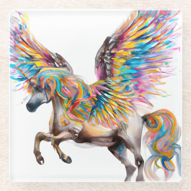 Colorful Pegasus Glass Coaster (Front)